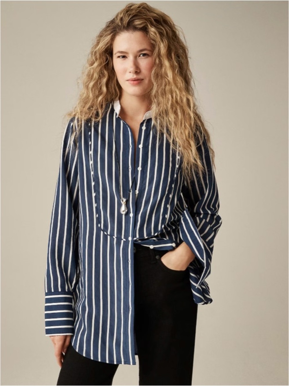 NWT J. Crew Tuxedo-bib Button-up Shirt Navy Sky Stripe